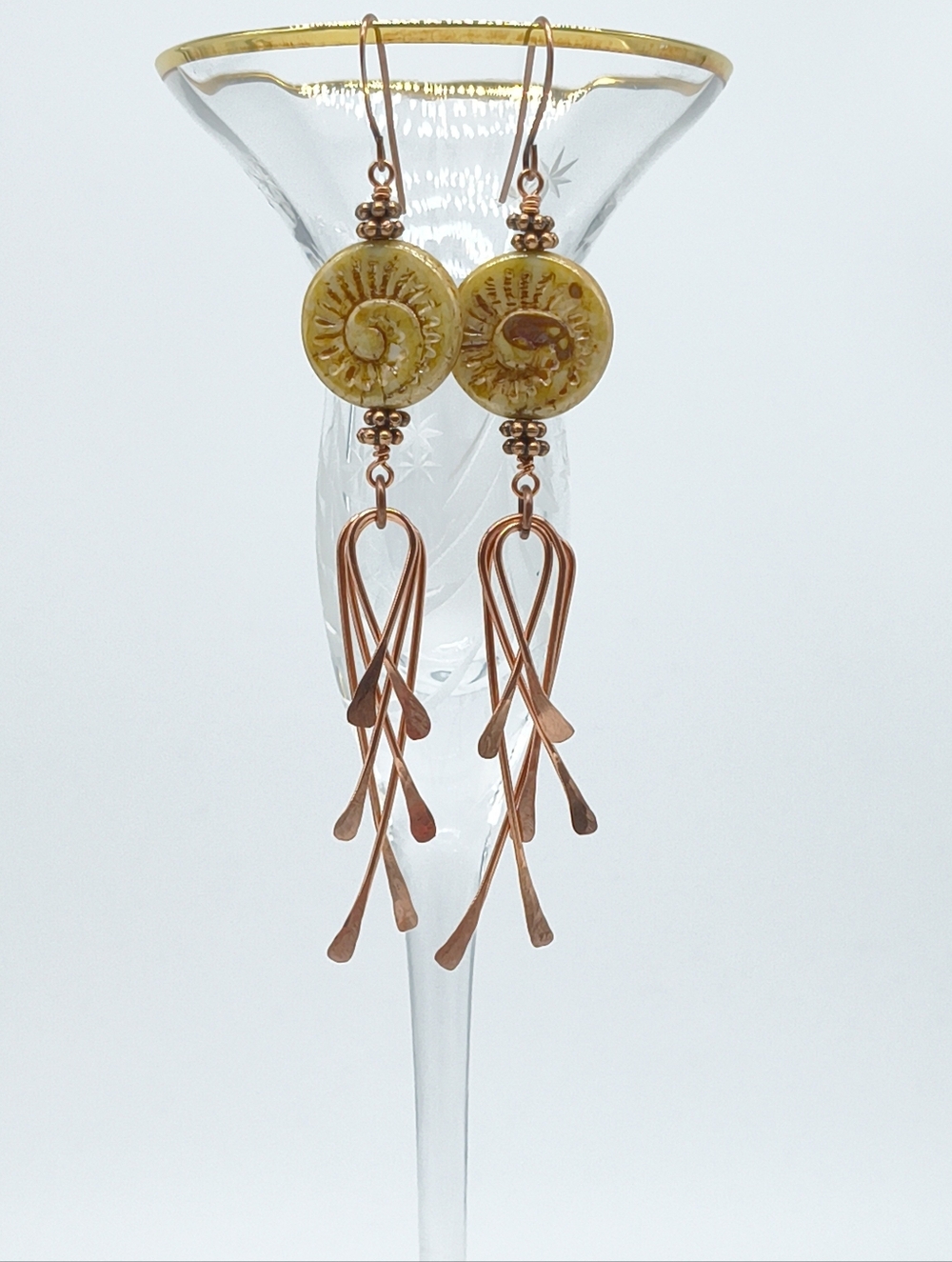 Czech Glass "Abbi" Ammonite Paddle Dangle Earrings